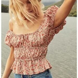 DOEN Adie Top in Coral Poppy Bell Floral Print XS
